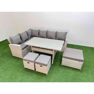 9 Seater Rattan Garden Furniture Set Outdoor Patio Dining Corner Sofa Sets with Dining Table 3 Footstools Light Grey Mixed - Fimous 9 Seater Rattan Garden Furniture Set Outdoor Patio Dining Corner Sofa Sets with Dining Table 3 Footstools Light Grey Mixed - Fimous