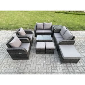 FIMOUS 9 Seater Rattan Garden Furniture Set Patio Outdoor Lounge Sofa Set with Rectangular Coffee Table 3 Footstools Love Sofa Side Table Dark Grey Mixed FIMOUS 9 Seater Rattan Garden Furniture Set Patio Outdoor Lounge Sofa Set with Rectangular Coffee Table 3 Footstools Love Sofa Side Table Dark Grey Mixed