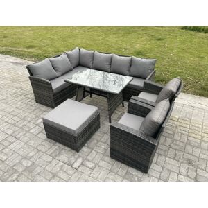 9 Seater Rattan Garden Furniture Sets High Back Corner Sofa Rectangular Dining Table Set with Big Footstool 2 Armchairs Dark Grey Mixed - Fimous 9 Seater Rattan Garden Furniture Sets High Back Corner Sofa Rectangular Dining Table Set with Big Footstool 2 Armchairs Dark Grey Mixed - Fimous