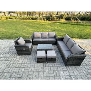 9 Seater Rattan Lounge Sofa Set Outdoor Garden Furniture Set with Rectangular Coffee Table 3 Seater Sofa 2 Small Footstools Dark Grey Mixed - Fimous 9 Seater Rattan Lounge Sofa Set Outdoor Garden Furniture Set with Rectangular Coffee Table 3 Seater Sofa 2 Small Footstools Dark Grey Mixed - Fimous