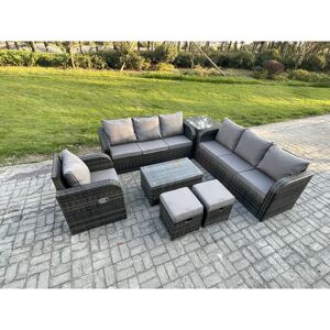 FIMOUS 9 Seater Rattan Outdoor Garden Furniture Sofa Set Patio Table & Chairs Set with 3 Seater Sofa Reclining Chair 3 Seater Sofa Side Table 2 Small FIMOUS 9 Seater Rattan Outdoor Garden Furniture Sofa Set Patio Table & Chairs Set with 3 Seater Sofa Reclining Chair 3 Seater Sofa Side Table 2 Small