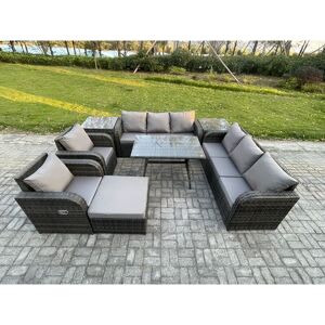 FIMOUS 9 Seater Rattan Outdoor Garden Furniture Sofa Set Patio Table & Chairs Set with 3 Seater Sofa Rectangular Dining Table 2 Side Tables Big Footstool FIMOUS 9 Seater Rattan Outdoor Garden Furniture Sofa Set Patio Table & Chairs Set with 3 Seater Sofa Rectangular Dining Table 2 Side Tables Big Footstool