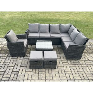 9 Seater Wicker pe Outdoor Garden Furniture Set High Back Rattan Corner Sofa Chair Set with 2 Small Footstools Square Coffee Table - Fimous 9 Seater Wicker pe Outdoor Garden Furniture Set High Back Rattan Corner Sofa Chair Set with 2 Small Footstools Square Coffee Table - Fimous