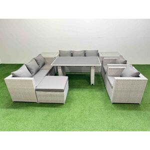 9 Seater Wicker pe Rattan Furniture Outdoor Dining Table 3 Seater Sofa Armchair Set with 2 Side Tables Big Stool Light Grey - Fimous 9 Seater Wicker pe Rattan Furniture Outdoor Dining Table 3 Seater Sofa Armchair Set with 2 Side Tables Big Stool Light Grey - Fimous