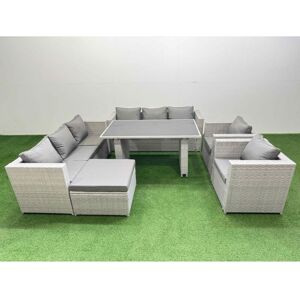 9 Seater Wicker pe Rattan Furniture Outdoor Dining Table 3 Seater Sofa Armchair Set with Big Stool Light Grey - Fimous 9 Seater Wicker pe Rattan Furniture Outdoor Dining Table 3 Seater Sofa Armchair Set with Big Stool Light Grey - Fimous