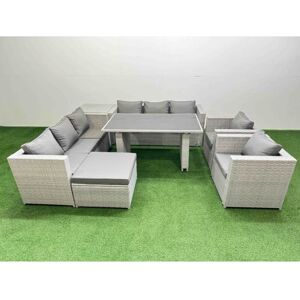 9 Seater Wicker pe Rattan Furniture Outdoor Dining Table 3 Seater Sofa Armchair Set with Side Table Big Stool Light Grey - Fimous 9 Seater Wicker pe Rattan Furniture Outdoor Dining Table 3 Seater Sofa Armchair Set with Side Table Big Stool Light Grey - Fimous