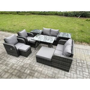 9 Seater Wicker pe Rattan Garden Dining Set Outdoor Furniture Sofa with Rectangular Dining Table 2 Side Tables 3 Footstools Dark Grey Mixed - Fimous 9 Seater Wicker pe Rattan Garden Dining Set Outdoor Furniture Sofa with Rectangular Dining Table 2 Side Tables 3 Footstools Dark Grey Mixed - Fimous