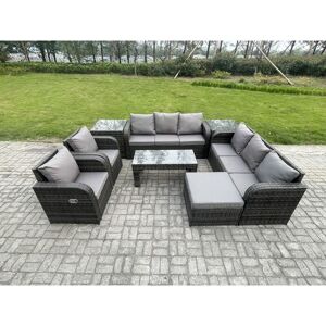FIMOUS 9 Seater Wicker pe Rattan Sofa Set Outdoor Patio Garden Furniture with 2 Reclining Chairs Coffee Table 2 Side Tables Big Footstool Dark Grey Mixed FIMOUS 9 Seater Wicker pe Rattan Sofa Set Outdoor Patio Garden Furniture with 2 Reclining Chairs Coffee Table 2 Side Tables Big Footstool Dark Grey Mixed