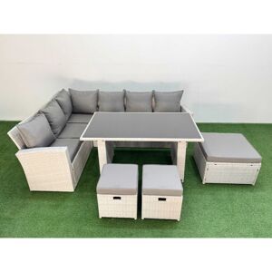 9 Seater Wicker Rattan Corner Sofa Sets Outdoor Garden Furniture Sets with Rectangular Dining Table Lounge Sofa 3 Footstools Light Grey - Fimous 9 Seater Wicker Rattan Corner Sofa Sets Outdoor Garden Furniture Sets with Rectangular Dining Table Lounge Sofa 3 Footstools Light Grey - Fimous