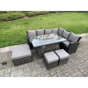 9 Seater Outdoor High Back Rattan Gas Fire Pit Corner Sofa Set Garden Furniture Heater Dining Table Set Footstools Dark Grey Mixed Right Hand - Fimous 9 Seater Outdoor High Back Rattan Gas Fire Pit Corner Sofa Set Garden Furniture Heater Dining Table Set Footstools Dark Grey Mixed Right Hand - Fimous