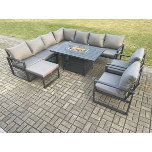 Fimous Aluminium 10 Seater Garden Furniture Outdoor Set Patio Lounge Sofa Gas Fire Pit Dining Table Set with 2 Chairs Big Footstool Dark Grey Fimous Aluminium 10 Seater Garden Furniture Outdoor Set Patio Lounge Sofa Gas Fire Pit Dining Table Set with 2 Chairs Big Footstool Dark Grey