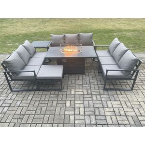 Fimous Aluminium 10 Seater Garden Furniture Outdoor Set Patio Lounge Sofa Gas Fire Pit Dining Table Set with Big Footstool Side Table Dark Grey Fimous Aluminium 10 Seater Garden Furniture Outdoor Set Patio Lounge Sofa Gas Fire Pit Dining Table Set with Big Footstool Side Table Dark Grey