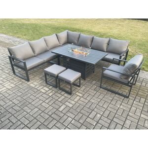 Fimous Aluminium 10 Seater Garden Furniture Outdoor Set Patio Lounge Sofa Gas Fire Pit Dining Table Set with Chair 2 Small Footstool Dark Grey Fimous Aluminium 10 Seater Garden Furniture Outdoor Set Patio Lounge Sofa Gas Fire Pit Dining Table Set with Chair 2 Small Footstool Dark Grey