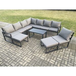 Fimous Aluminium 10 Seater Patio Outdoor Garden Furniture Lounge Corner Sofa Set with Oblong Coffee Table 2 Big Footstools Dark Grey Fimous Aluminium 10 Seater Patio Outdoor Garden Furniture Lounge Corner Sofa Set with Oblong Coffee Table 2 Big Footstools Dark Grey