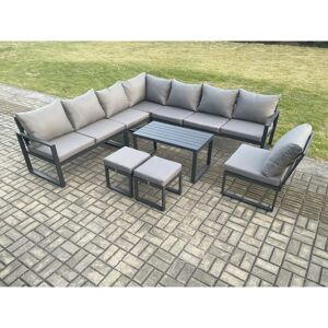 Fimous Aluminium 10 Seater Patio Outdoor Garden Furniture Lounge Corner Sofa Set with Oblong Coffee Table 2 Small Footstools Dark Grey Fimous Aluminium 10 Seater Patio Outdoor Garden Furniture Lounge Corner Sofa Set with Oblong Coffee Table 2 Small Footstools Dark Grey
