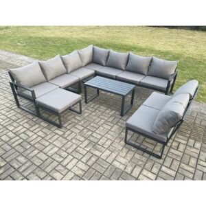 Fimous Aluminium 10 Seater Patio Outdoor Garden Furniture Lounge Corner Sofa Set with Oblong Coffee Table with Big Footstool Dark Grey Fimous Aluminium 10 Seater Patio Outdoor Garden Furniture Lounge Corner Sofa Set with Oblong Coffee Table with Big Footstool Dark Grey