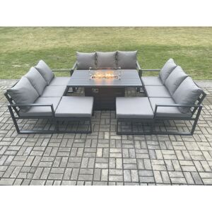 Aluminium 11 Seater Garden Furniture Outdoor Set Patio Lounge Sofa Gas Fire Pit Dining Table Set with 2 Big Footstools Dark Grey - Fimous Aluminium 11 Seater Garden Furniture Outdoor Set Patio Lounge Sofa Gas Fire Pit Dining Table Set with 2 Big Footstools Dark Grey - Fimous
