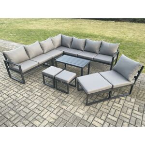 Fimous Aluminium 11 Seater Patio Outdoor Garden Furniture Lounge Corner Sofa Set with Oblong Coffee Table 3 Footstools Dark Grey Fimous Aluminium 11 Seater Patio Outdoor Garden Furniture Lounge Corner Sofa Set with Oblong Coffee Table 3 Footstools Dark Grey