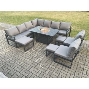 Aluminium 12 Seater Lounge Corner Sofa Outdoor Garden Furniture Sets Gas Fire Pit Dining Table Set with 3 Footstools Dark Grey - Fimous Aluminium 12 Seater Lounge Corner Sofa Outdoor Garden Furniture Sets Gas Fire Pit Dining Table Set with 3 Footstools Dark Grey - Fimous