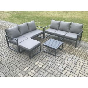 Aluminium 4 Pieces Garden Furniture Sofa Set with Cushions 7 Seater Outdoor Patio Set with Square Coffee Table Big Footstool Dark Grey - Fimous Aluminium 4 Pieces Garden Furniture Sofa Set with Cushions 7 Seater Outdoor Patio Set with Square Coffee Table Big Footstool Dark Grey - Fimous