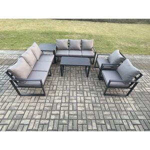 Fimous Aluminium 6 Pieces Garden Furniture Set with Cushions 8 Seater Outdoor Patio Lounge Sofa Set with 2 Armchairs Side Table Dark Grey Fimous Aluminium 6 Pieces Garden Furniture Set with Cushions 8 Seater Outdoor Patio Lounge Sofa Set with 2 Armchairs Side Table Dark Grey