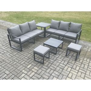 FIMOUS Aluminium 6 Pieces Garden Furniture Sofa Set with Cushions 8 Seater Outdoor Patio Set with Square Coffee Table 2 Small Footstools Side Table Dark FIMOUS Aluminium 6 Pieces Garden Furniture Sofa Set with Cushions 8 Seater Outdoor Patio Set with Square Coffee Table 2 Small Footstools Side Table Dark