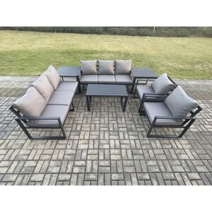 Fimous Aluminium 7 Pieces Garden Furniture Set with Cushions 8 Seater Outdoor Patio Lounge Sofa Set with 2 Armchairs 2 Side Tables Dark Grey Fimous Aluminium 7 Pieces Garden Furniture Set with Cushions 8 Seater Outdoor Patio Lounge Sofa Set with 2 Armchairs 2 Side Tables Dark Grey