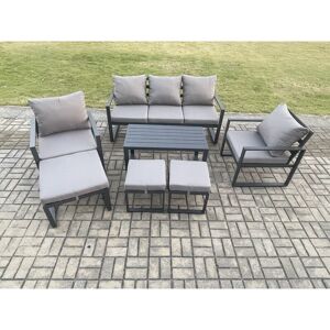 Fimous Aluminium 7 Pieces Garden Furniture Sofa Set with Cushions 8 Seater Outdoor Patio Set with 2 Armchair 3 Footstools Dark Grey Fimous Aluminium 7 Pieces Garden Furniture Sofa Set with Cushions 8 Seater Outdoor Patio Set with 2 Armchair 3 Footstools Dark Grey