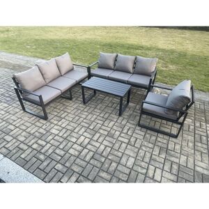 Fimous Aluminium 7 Seater Garden Furniture Outdoor Patio Sofa Set with Rectangular Coffee Table Armchair Dark Grey Fimous Aluminium 7 Seater Garden Furniture Outdoor Patio Sofa Set with Rectangular Coffee Table Armchair Dark Grey