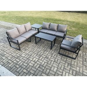 Fimous Aluminium 7 Seater Garden Furniture Outdoor Patio Sofa Set with Rectangular Coffee Table Armchair Side Table Dark Grey Fimous Aluminium 7 Seater Garden Furniture Outdoor Patio Sofa Set with Rectangular Coffee Table Armchair Side Table Dark Grey
