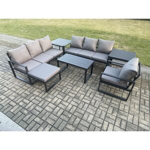 Fimous Aluminium 8 Seater Garden Furniture Outdoor Patio Sofa Set with Rectangular Coffee Table Armchair Big Footstool 2 Side Tables Dark Grey Fimous Aluminium 8 Seater Garden Furniture Outdoor Patio Sofa Set with Rectangular Coffee Table Armchair Big Footstool 2 Side Tables Dark Grey