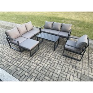 Fimous Aluminium 8 Seater Garden Furniture Outdoor Patio Sofa Set with Rectangular Coffee Table Armchair Big Footstool Dark Grey Fimous Aluminium 8 Seater Garden Furniture Outdoor Patio Sofa Set with Rectangular Coffee Table Armchair Big Footstool Dark Grey