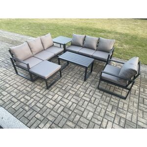 Fimous Aluminium 8 Seater Garden Furniture Outdoor Patio Sofa Set with Rectangular Coffee Table Armchair Big Footstool Side Table Dark Grey Fimous Aluminium 8 Seater Garden Furniture Outdoor Patio Sofa Set with Rectangular Coffee Table Armchair Big Footstool Side Table Dark Grey