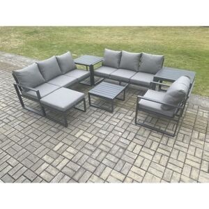 Fimous Aluminium 8 Seater Outdoor Garden Furniture Lounge Sofa Set with Square Coffee Table Chair Big Footstool 2 Side Tables Dark Grey Fimous Aluminium 8 Seater Outdoor Garden Furniture Lounge Sofa Set with Square Coffee Table Chair Big Footstool 2 Side Tables Dark Grey