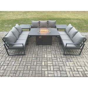 Aluminium 9 Seater Garden Furniture Outdoor Set Patio Lounge Sofa Gas Fire Pit Dining Table Set with 2 Side Tables Dark Grey - Fimous Aluminium 9 Seater Garden Furniture Outdoor Set Patio Lounge Sofa Gas Fire Pit Dining Table Set with 2 Side Tables Dark Grey - Fimous