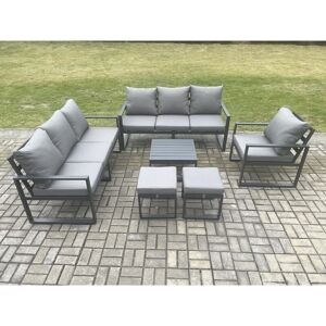 Fimous Aluminium 9 Seater Outdoor Garden Furniture Lounge Sofa Set with Square Coffee Table Chair 2 Small Footstools Dark Grey Fimous Aluminium 9 Seater Outdoor Garden Furniture Lounge Sofa Set with Square Coffee Table Chair 2 Small Footstools Dark Grey
