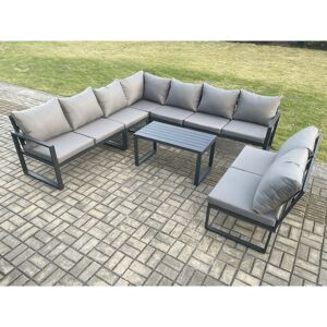 Fimous Aluminium 9 Seater Patio Outdoor Garden Furniture Lounge Corner Sofa Set with Oblong Coffee Table Dark Grey Fimous Aluminium 9 Seater Patio Outdoor Garden Furniture Lounge Corner Sofa Set with Oblong Coffee Table Dark Grey