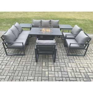 Fimous Aluminium Garden Furniture Outdoor Set Patio Lounge Sofa Gas Fire Pit Dining Table Set with 3 Armchair 2 Side Table Dark Grey Fimous Aluminium Garden Furniture Outdoor Set Patio Lounge Sofa Gas Fire Pit Dining Table Set with 3 Armchair 2 Side Table Dark Grey