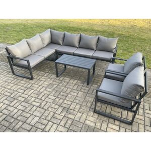 Fimous Aluminium Garden Furniture Set Outdoor Indoor Lounge Corner Sofa 2 Pcs Chair Oblong Coffee Table Sets Dark Grey 8 Seater Fimous Aluminium Garden Furniture Set Outdoor Indoor Lounge Corner Sofa 2 Pcs Chair Oblong Coffee Table Sets Dark Grey 8 Seater