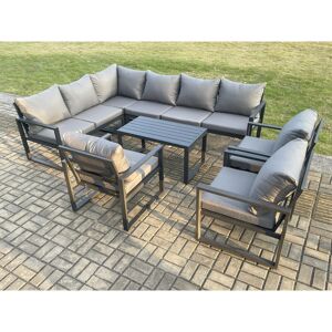Fimous Aluminium Garden Furniture Set Outdoor Indoor Lounge Corner Sofa 3 Pcs Chair Oblong Coffee Table Sets Dark Grey 9 Seater Fimous Aluminium Garden Furniture Set Outdoor Indoor Lounge Corner Sofa 3 Pcs Chair Oblong Coffee Table Sets Dark Grey 9 Seater