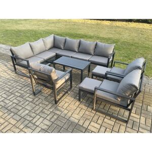 Fimous Aluminium Garden Furniture Set Outdoor Indoor Lounge Corner Sofa 3 Pcs Chair Oblong Coffee Table Sets with 2 Small Footstools Dark Grey Fimous Aluminium Garden Furniture Set Outdoor Indoor Lounge Corner Sofa 3 Pcs Chair Oblong Coffee Table Sets with 2 Small Footstools Dark Grey