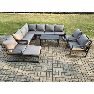 Fimous Aluminium Garden Furniture Set Outdoor Indoor Lounge Corner Sofa 3 Pcs Chair Oblong Coffee Table Sets with Big Footstool Dark Grey Fimous Aluminium Garden Furniture Set Outdoor Indoor Lounge Corner Sofa 3 Pcs Chair Oblong Coffee Table Sets with Big Footstool Dark Grey