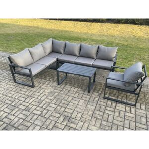 Fimous Aluminium Garden Furniture Set Outdoor Indoor Lounge Corner Sofa Chair Oblong Coffee Table Sets Dark Grey 7 Seater Fimous Aluminium Garden Furniture Set Outdoor Indoor Lounge Corner Sofa Chair Oblong Coffee Table Sets Dark Grey 7 Seater