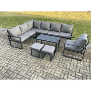 Fimous Aluminium Garden Furniture Set Outdoor Indoor Lounge Corner Sofa Chair Oblong Coffee Table Sets with 2 Small Footstools Dark Grey Fimous Aluminium Garden Furniture Set Outdoor Indoor Lounge Corner Sofa Chair Oblong Coffee Table Sets with 2 Small Footstools Dark Grey