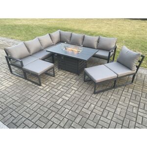Aluminium Lounge Corner Sofa Outdoor Garden Furniture Sets Gas Fire Pit Dining Table Set with 2 Big Footstools Dark Grey - Fimous Aluminium Lounge Corner Sofa Outdoor Garden Furniture Sets Gas Fire Pit Dining Table Set with 2 Big Footstools Dark Grey - Fimous