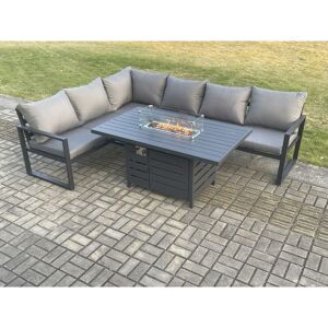 Aluminium Outdoor Garden Furniture Corner Sofa Gas Fire Pit Dining Table Sets Gas Heater Burner Dark Grey 6 Seater - Fimous Aluminium Outdoor Garden Furniture Corner Sofa Gas Fire Pit Dining Table Sets Gas Heater Burner Dark Grey 6 Seater - Fimous