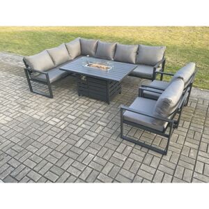 Fimous Aluminium Outdoor Garden Furniture Corner Sofa Gas Fire Pit Dining Table Sets Gas Heater Burner with 2 Chairs Dark Grey 8 Seater Fimous Aluminium Outdoor Garden Furniture Corner Sofa Gas Fire Pit Dining Table Sets Gas Heater Burner with 2 Chairs Dark Grey 8 Seater