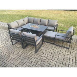 Fimous Aluminium Outdoor Garden Furniture Corner Sofa Gas Fire Pit Dining Table Sets Gas Heater Burner with 3 Chairs Big Footstool Dark Grey 10 Seater Fimous Aluminium Outdoor Garden Furniture Corner Sofa Gas Fire Pit Dining Table Sets Gas Heater Burner with 3 Chairs Big Footstool Dark Grey 10 Seater