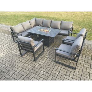 Fimous Aluminium Outdoor Garden Furniture Corner Sofa Gas Fire Pit Dining Table Sets Gas Heater Burner with 3 Chairs Dark Grey 9 Seater Fimous Aluminium Outdoor Garden Furniture Corner Sofa Gas Fire Pit Dining Table Sets Gas Heater Burner with 3 Chairs Dark Grey 9 Seater