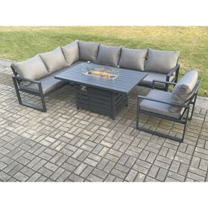 Fimous Aluminium Outdoor Garden Furniture Corner Sofa Gas Fire Pit Dining Table Sets Gas Heater Burner with Chair Dark Grey 7 Seater Fimous Aluminium Outdoor Garden Furniture Corner Sofa Gas Fire Pit Dining Table Sets Gas Heater Burner with Chair Dark Grey 7 Seater